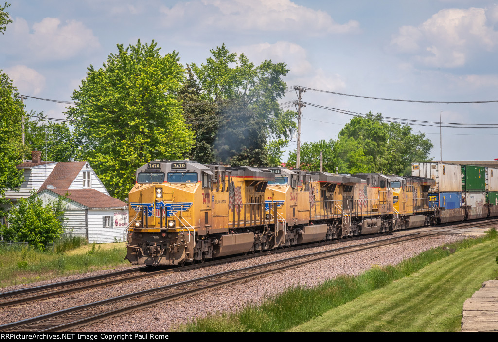 UP 7470, 5449, 5683, 7310 westbound on the UPRR